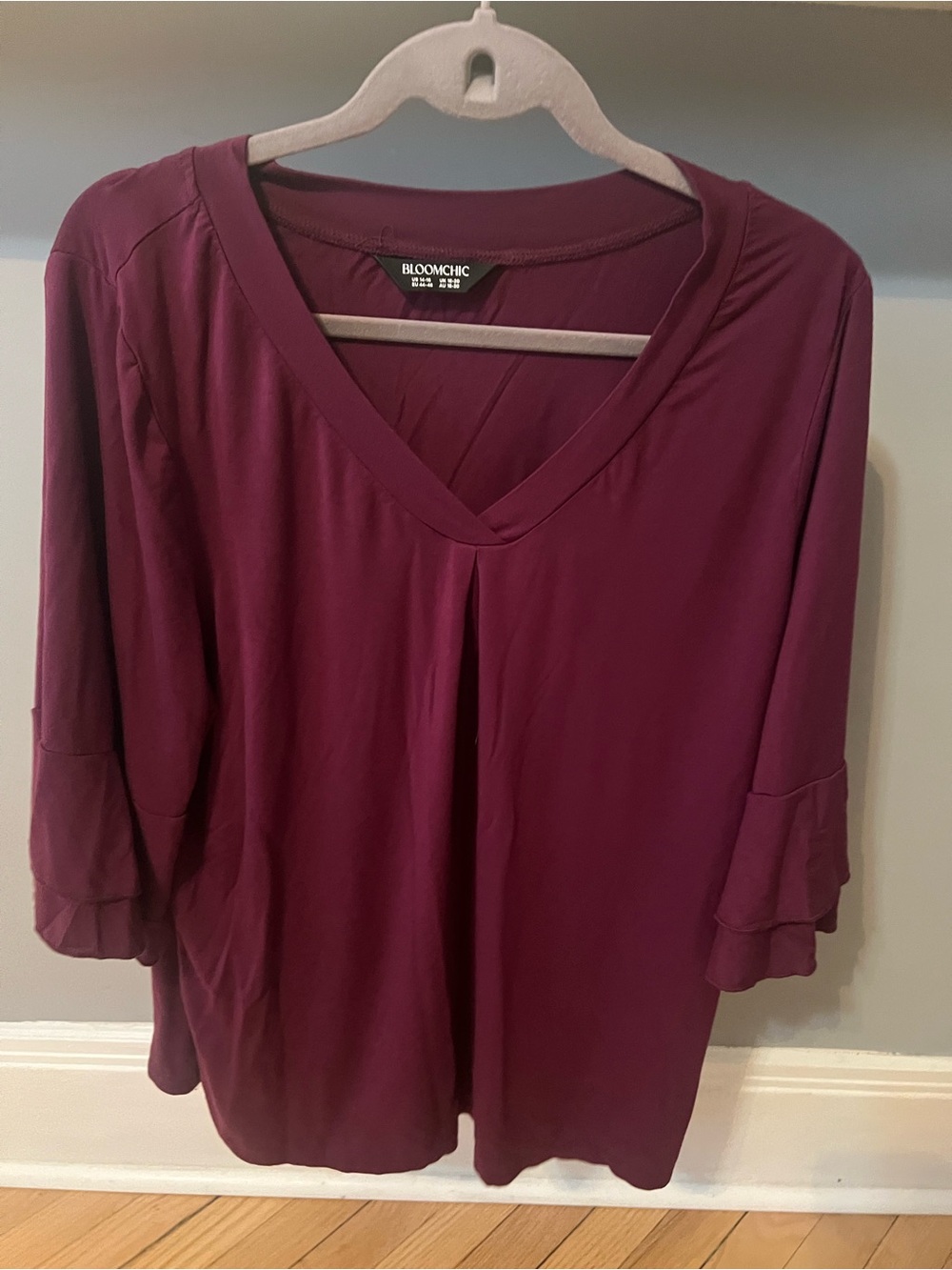 BloomChic Plum V-Neck Ruffle Sleeve Blouse